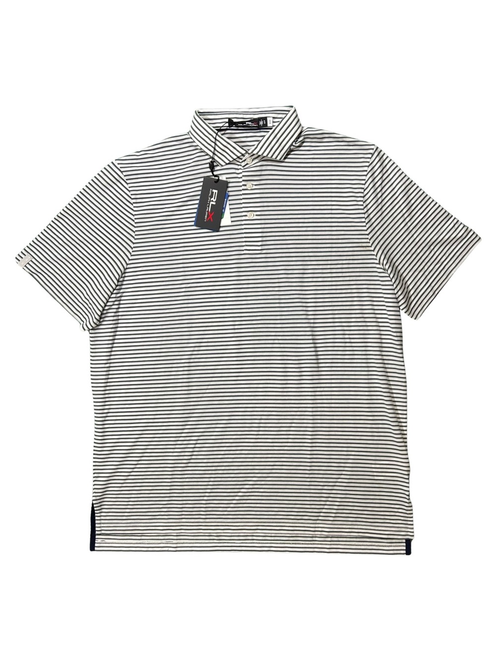 RLX Ralph Lauren Navy Blue Green White Stripe Golf Performance Polo NWT XL